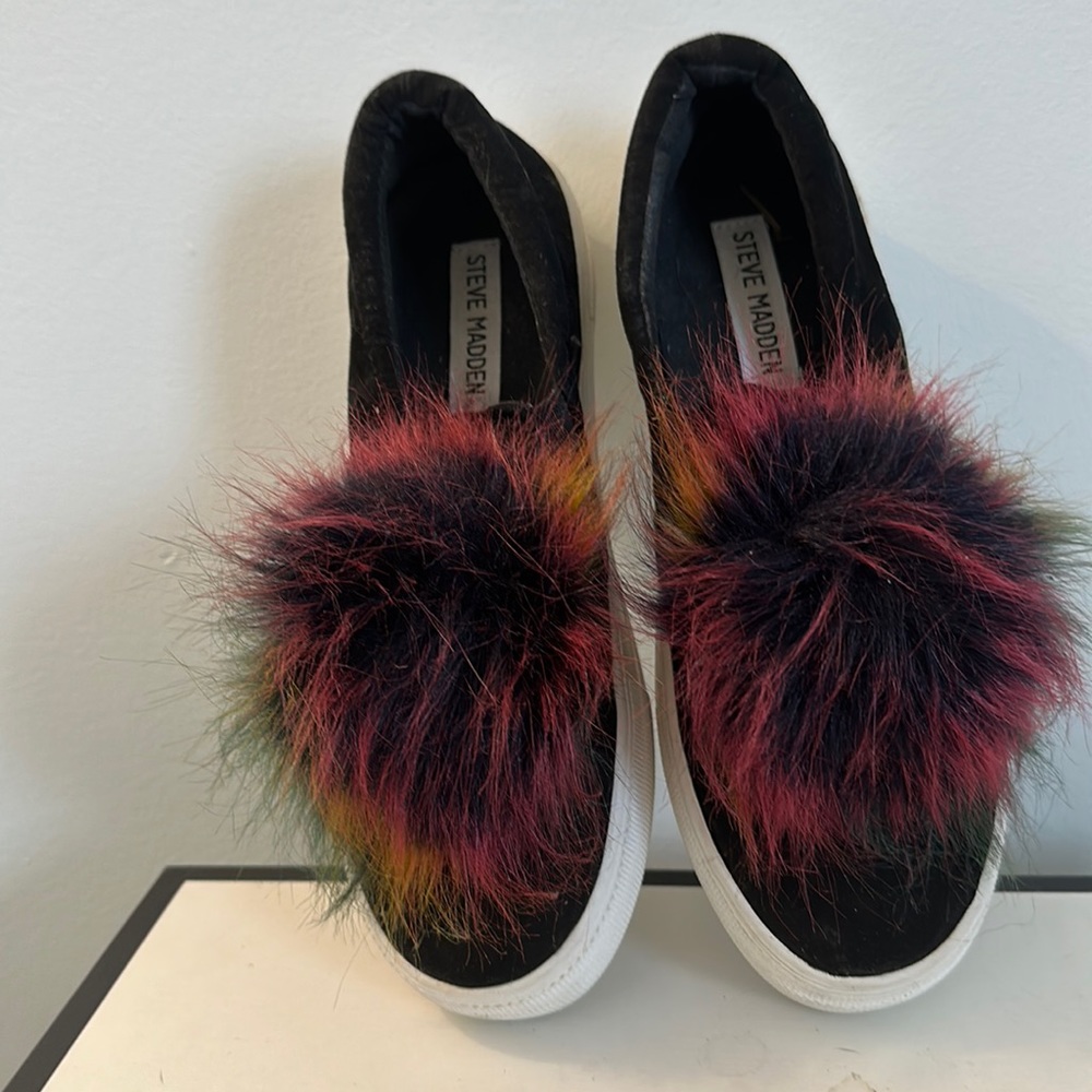 Steve Madden Faux Colorful Fur Pom Skater Shoe